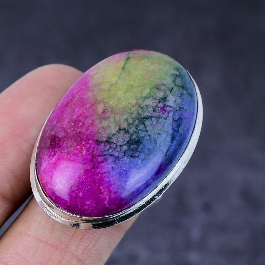Rainbow Solar Quartz Gemstone Handmade 925 Steling Silver Gift Ring Size 8 C5p34