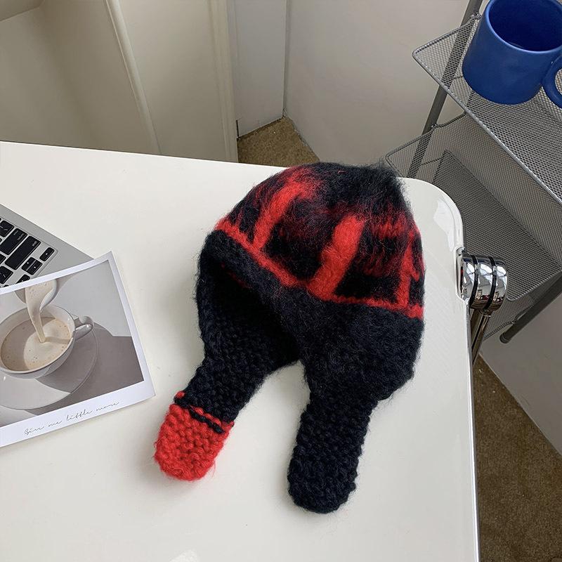 Mohair Racking Flying Hat Women Korean Knitted Hat Warm Wool Hat Ear Protection Ski Hat