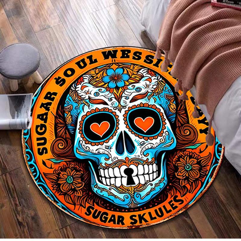 1Pc Day of the Dead Circular Print Rug - home decoration Carpet For Living Room Bedroom Flooring Computer Chair Area Rug