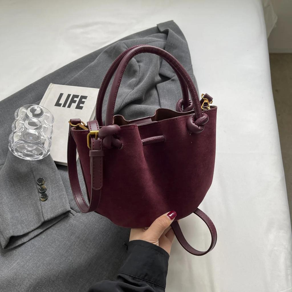 Сумка-ведро из замши премиум-класса для овощей и фруктов, новая сумка для детей и мам в иностранном стиле, плиссированная сумка через плечо