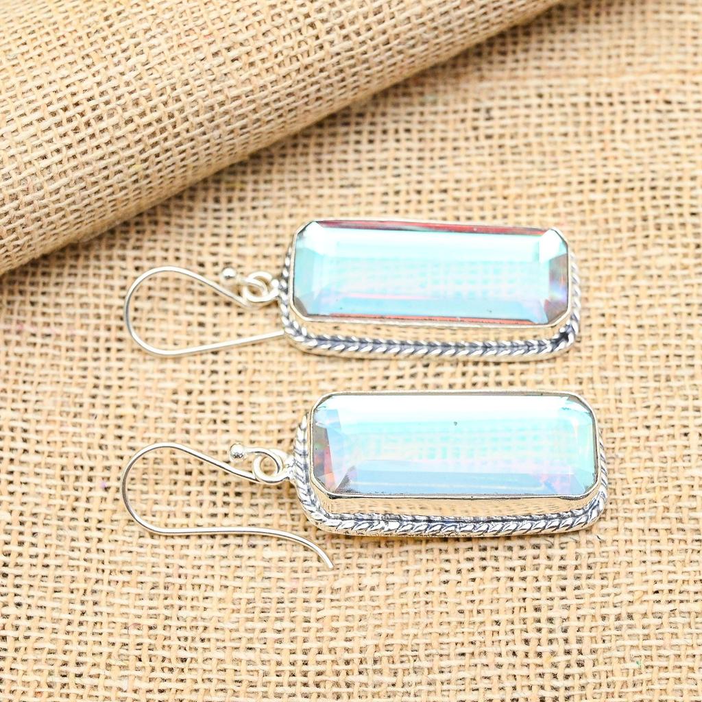 Ювелирные серьги ручной работы из стерлингового серебра 925 пробы с радужным мистическим топазом и драгоценным камнем для нее