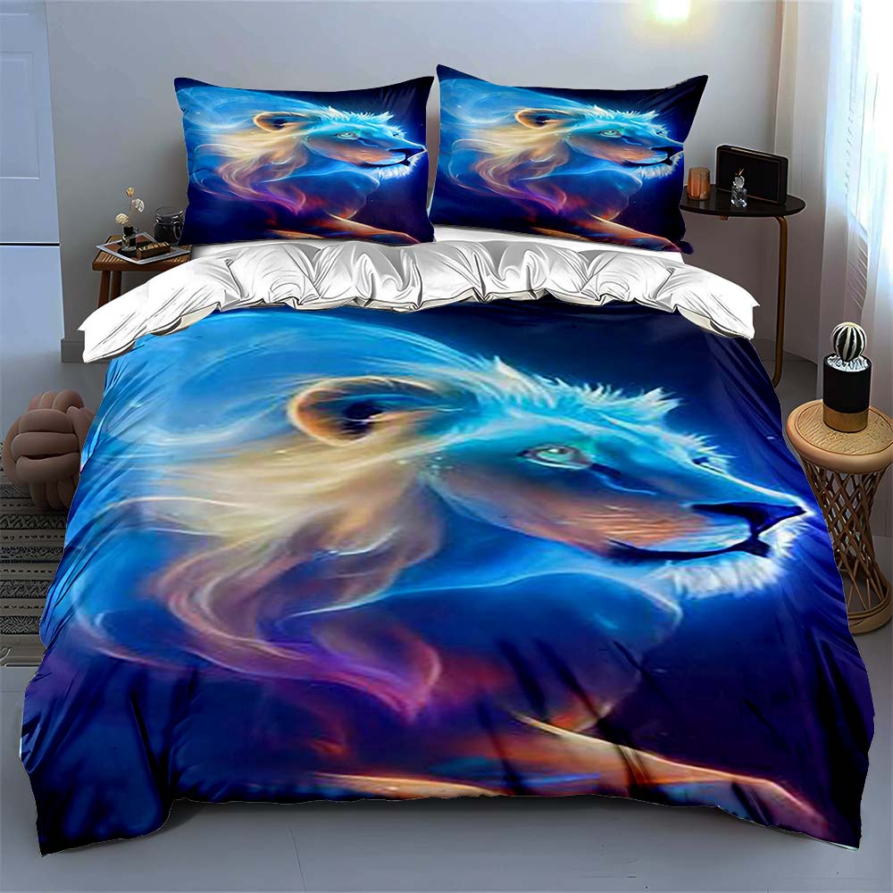 Glowing lion design. Bedding Duvet cover sets Duvet covers Pillowcases gifts (1 * Duvet Cover 2 * Pillowcases, without duvet insert)