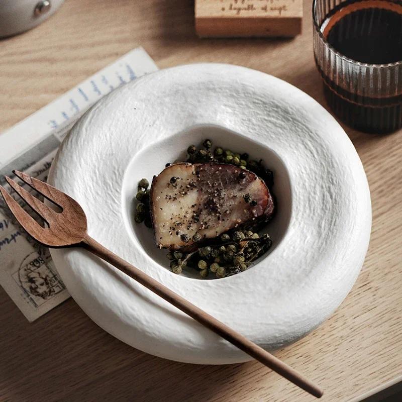 Ceramic Frosted Irregular Fruit Bowl Rice Bowl Restaurant Hotel Dessert Bowl Western Steak Plate Salad Plate Kitchen Tableware
