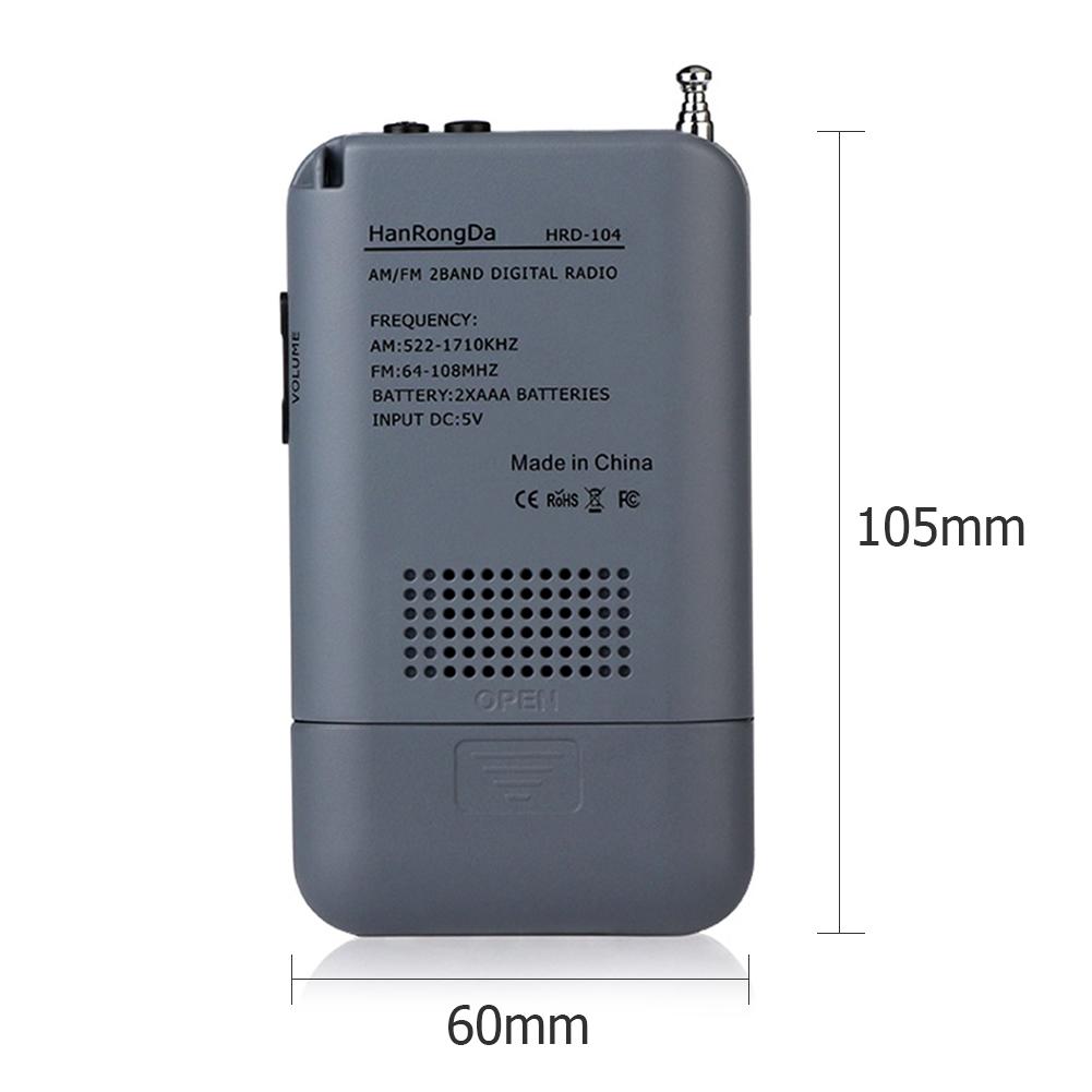 HRD-104 Digital Mini Pocket AM FM Radio with LCD Display 40mm Driver Speaker