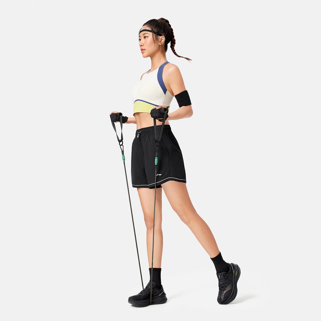 Li Ning Fitness Series Casual Minimalist Color Block Striped Sports Shorts Women Shorts Black AKSV122-1