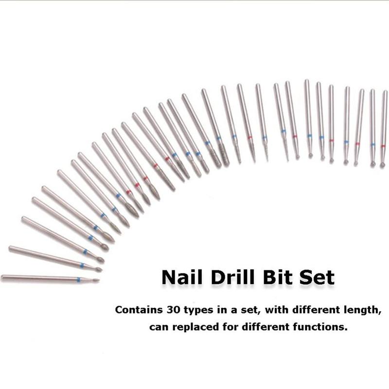 30 шт. набор алмазных сверл для ногтей, фрезы, фрезы, чистящие напильники для электроманикюрной машины, аксессуары