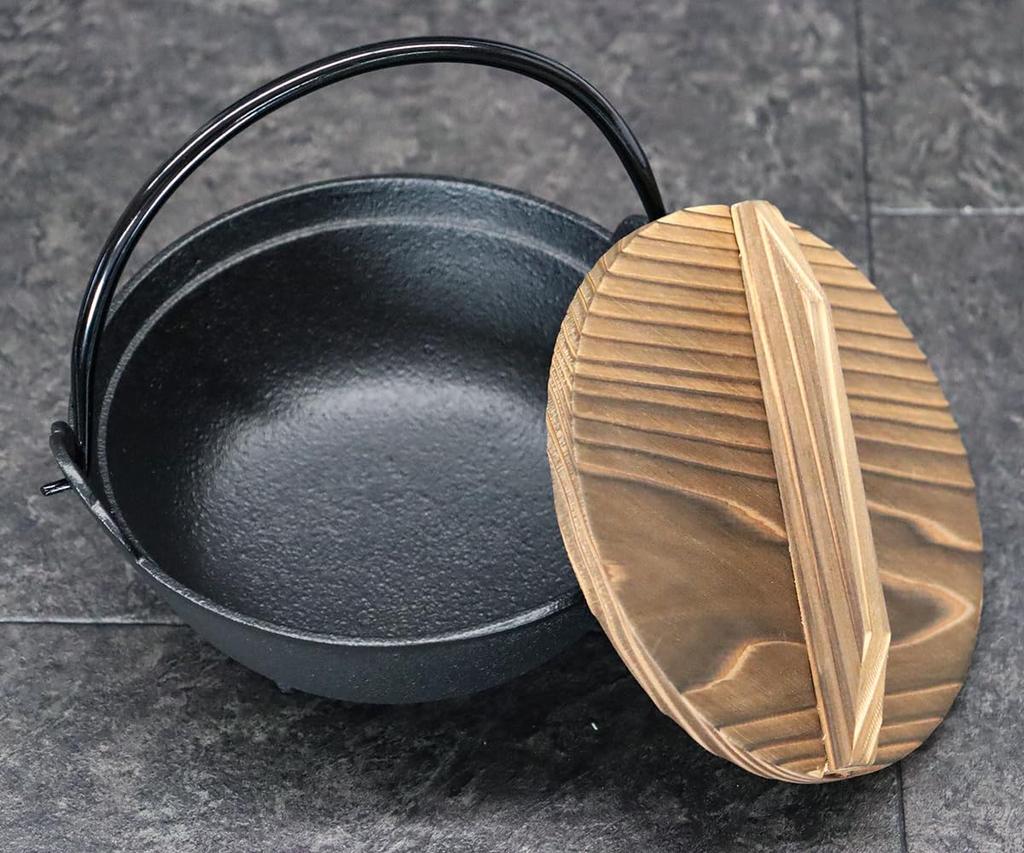 Asahi Nanbu Iron Irori Внешний диаметр 1 с деревянной крышкой, коммерческое использование, горшок, 15 см, лоза, (совместимый с газом/IH),