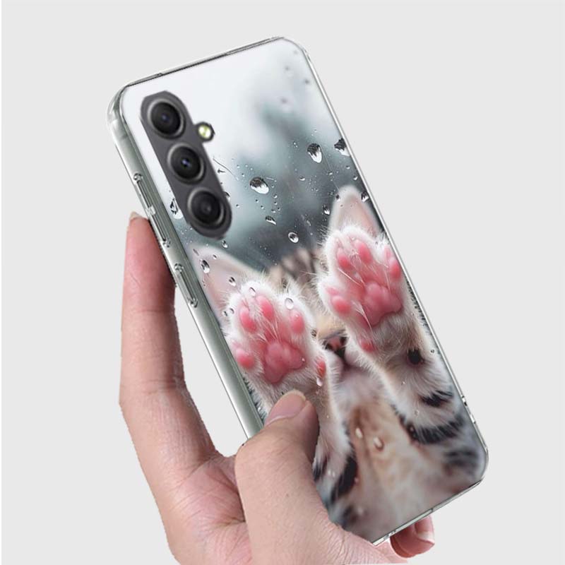 Pink Cat Hand Phone Case for Samsung A16 A26 A36 A56 A17 A37 A57 A07 A06 A02S A03 A04S A05S Galaxy Note 20 10 A50S A71 A51 A31 A