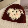 Dog Trendy Knitted Plush Winter Hat For Women Soft And Warm Fashionable Accessory