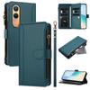 For Oppo K12x 5G (China)/OnePlus Nord CE4 Lite 5G Leather Case 9 Card Slots Zipper Wallet Stand Phone Cover with Wrist Strap