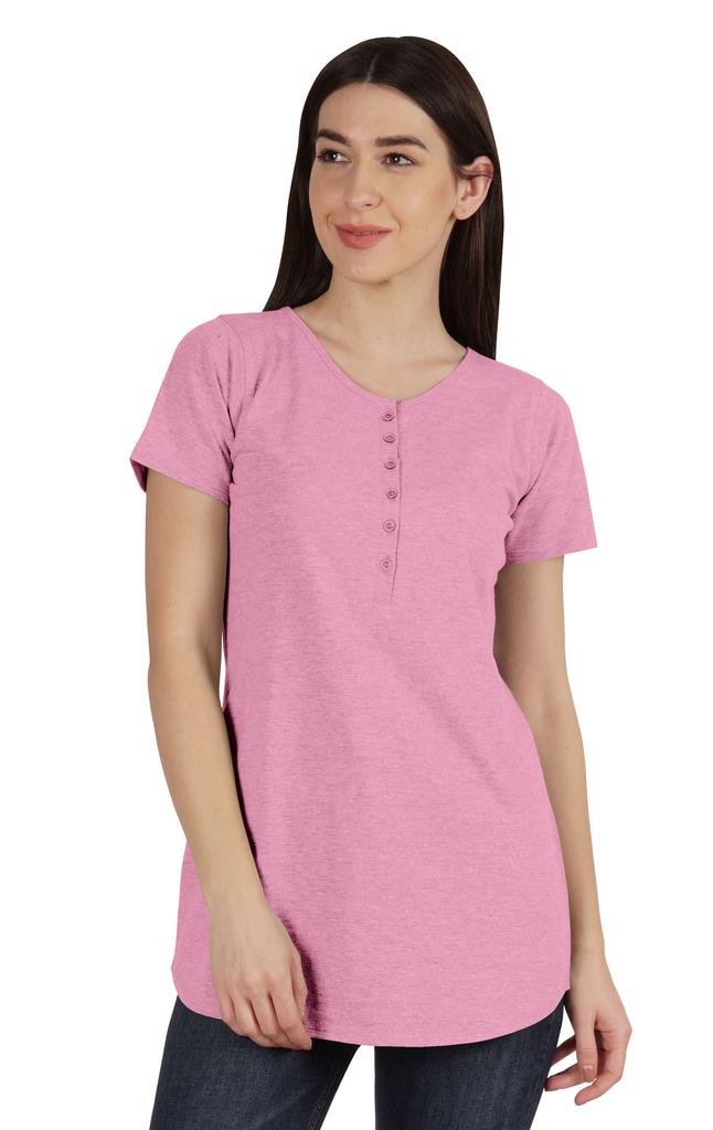 Inkmeso Женская туника с коротким рукавом и пуговицами, хлопковая футболка, длинная футболка для