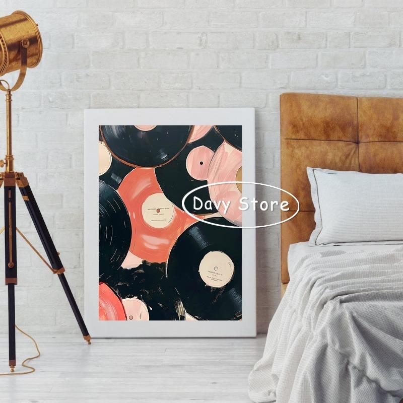 Винтажный проигрыватель кассетный магнитофон музыкальный постер эклектичный розовый принт на стену ретро холст картина бар домашний декор эстетика