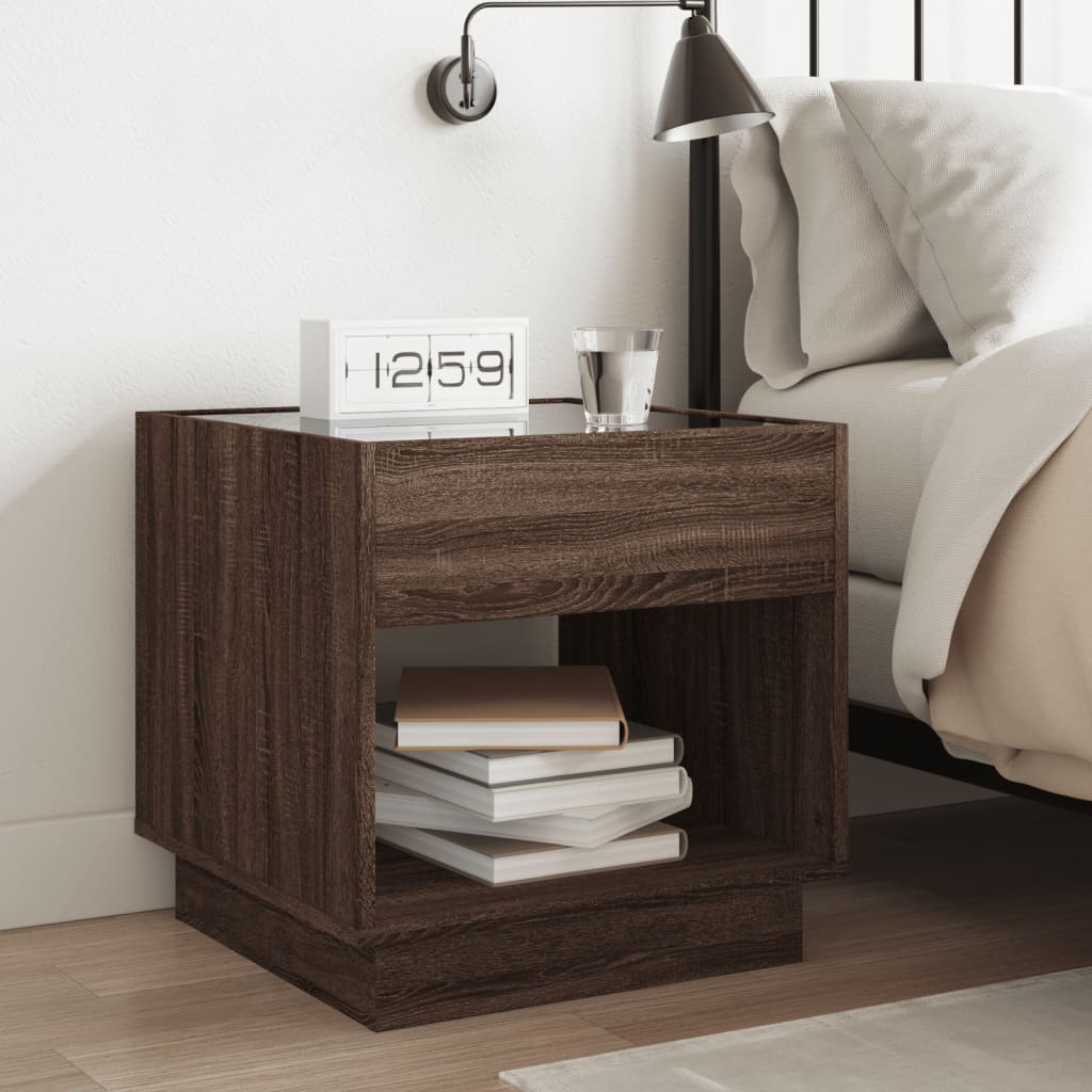 Vidaxl Stolik Nocny Z Led Infinity, Brązowy Dąb, 50X50X50 Cm