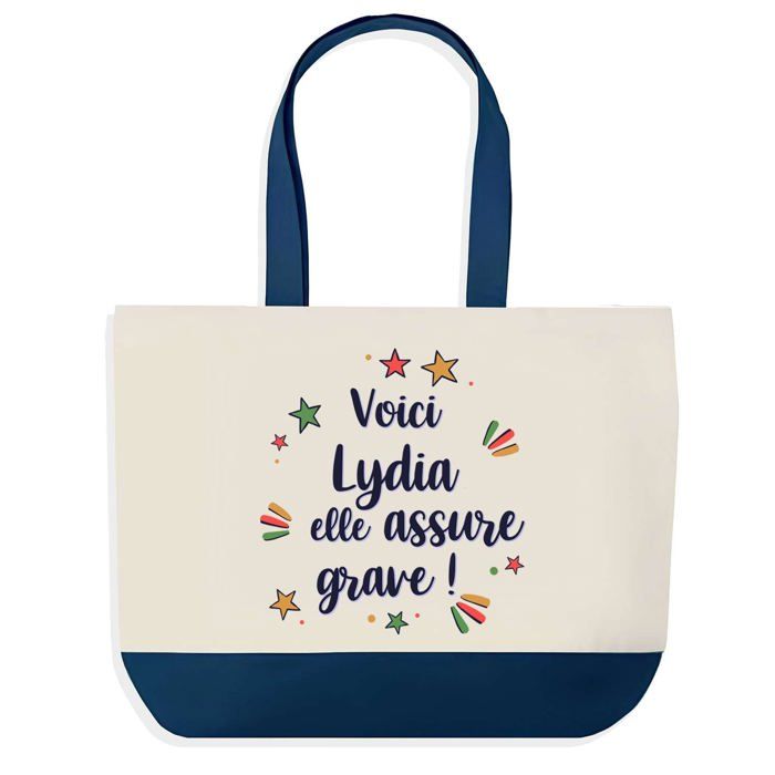 Sac shopping - PLANETEE - Lydia - Fond bleu design graphique - Coton 40x45 cm - Grand format