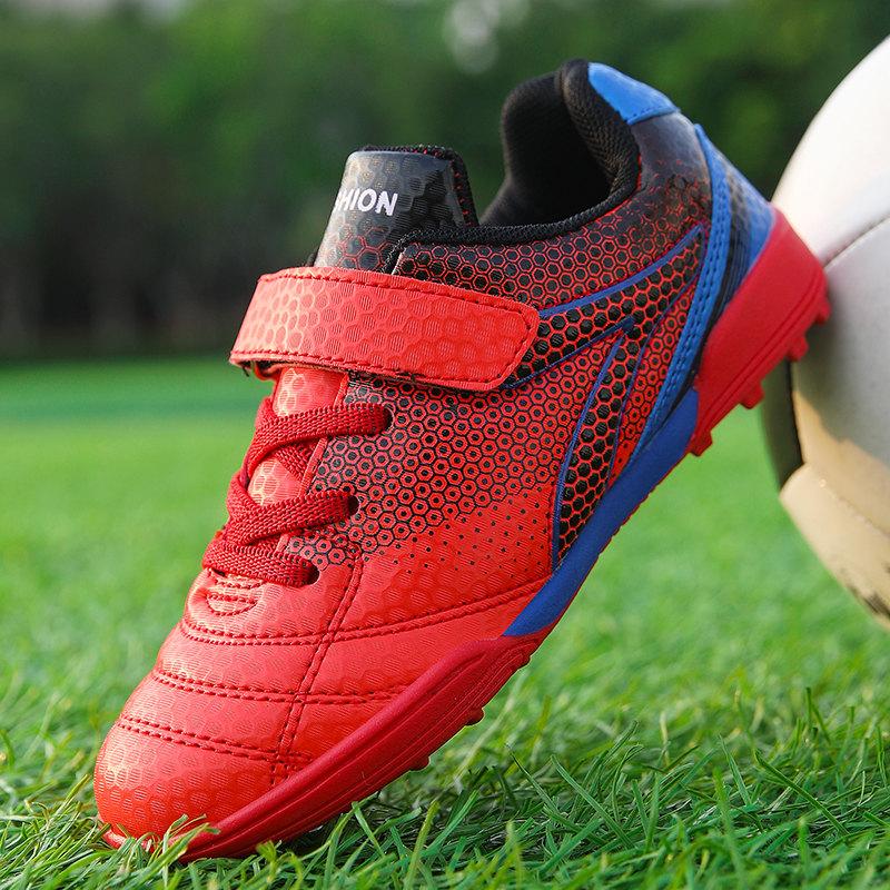 Горячая Распродажа Красные Детские Футбольные Бутсы HOOK&LOOP Нескользящие Детские Футбольные Спортивные Кроссовки Легкие Кожаные Дешевые Кроссовки Для Мальчиков