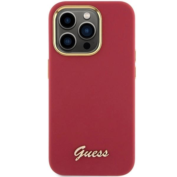 Guess Silicone Script Metal Logo & Frame Case For Iphone 15 Pro - Red