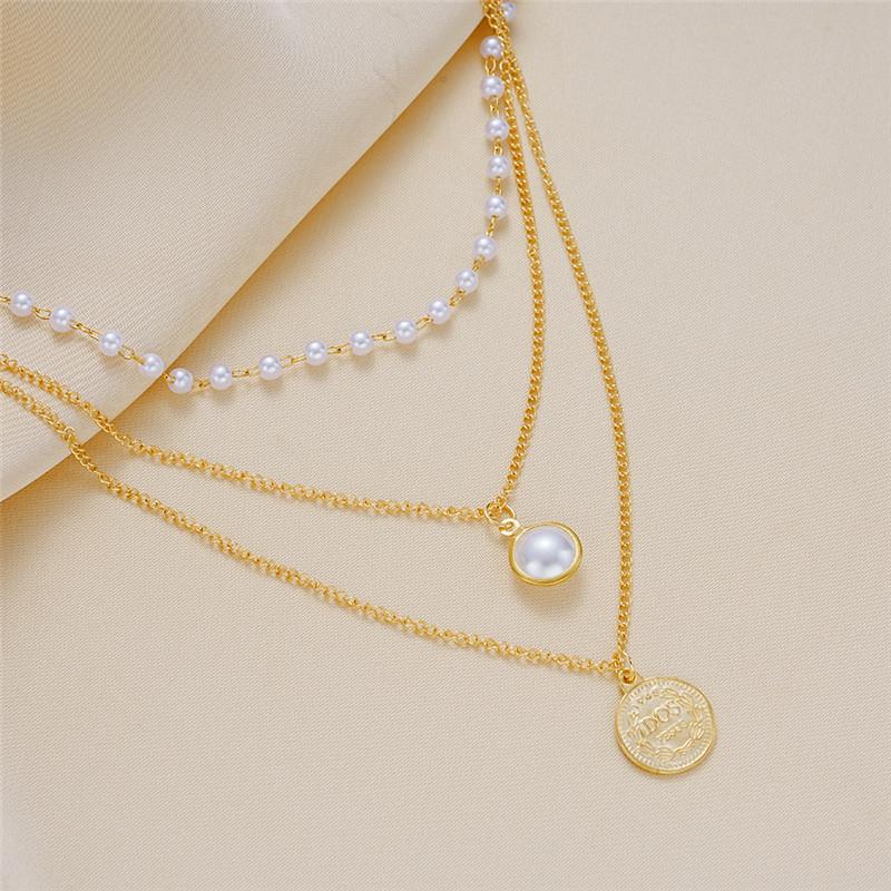 2025 Fashion Multi Layer Pearl Choker Necklace Cute 3 Layer Chain Coin Pendant Neckalce For Women Jewelry Girl Gift