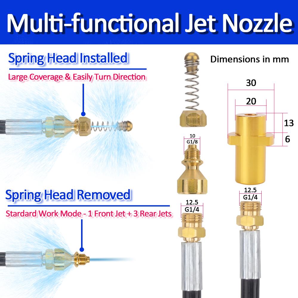 20m Pressure Washer Sewer Drain Water Cleaning Hose Car Washer Pipe Line Cleaning Kit Sewage Jet Hose High Pressure Pipe Cleaner