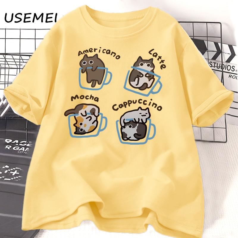 Футболки с изображением кота и кофе для мужчин, футболки унисекс с забавным принтом, летние повседневные рабочие футболки с коротким рукавом, хлопковая футболка унисекс с принтом