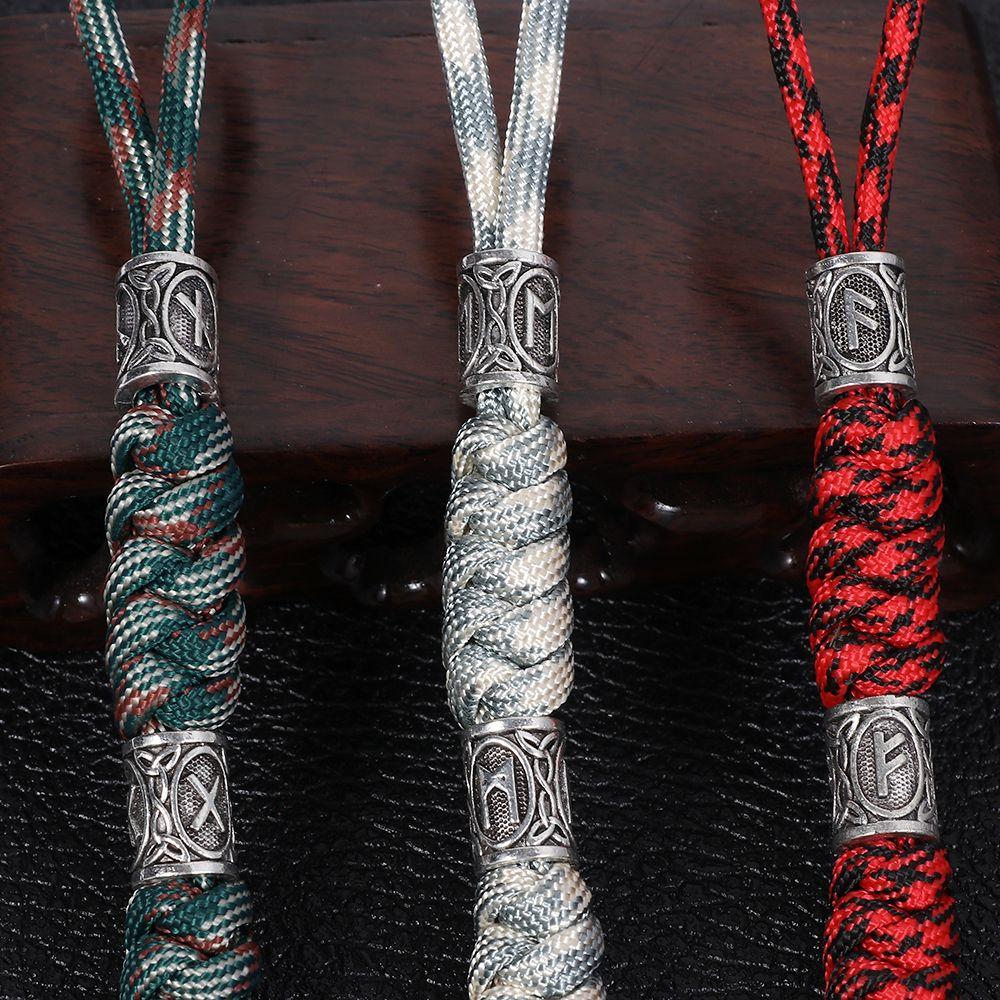 Outdoor Survival Kit Lucky Jewelry Parachute Cord Keychains Charms Rune Bead Car Key Chain Keychain