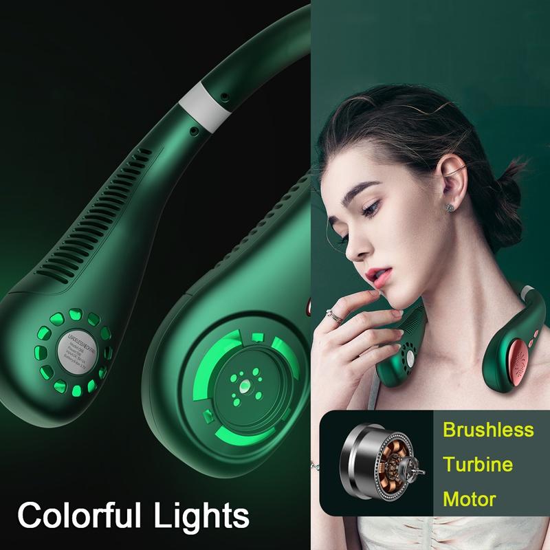 2024 Мини 3-скоростной безлопастной вентилятор Подвесной двойной вентилятор с охлаждающей шеей USB Портативный перезаряжаемый бесшумный вентилятор для путешествий на открытом воздухе в помещении