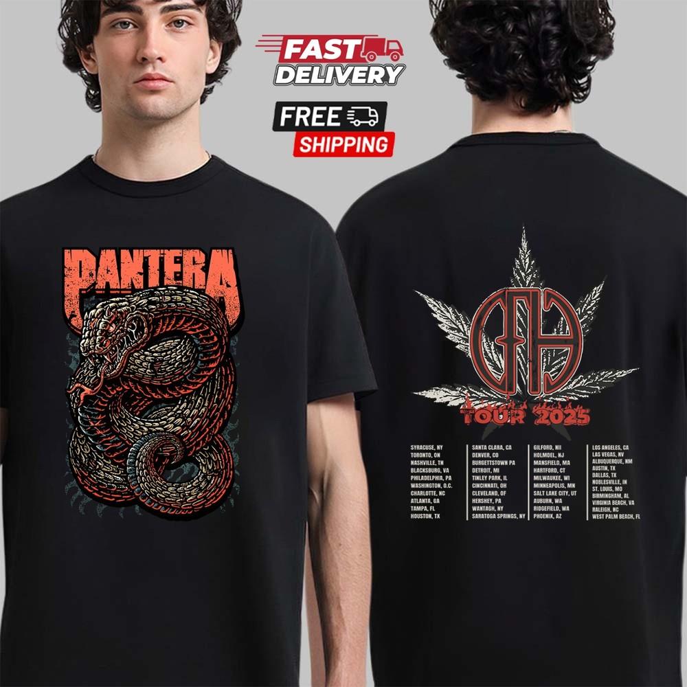 Футболка с принтом Pantera Band Tour Date 2025, двусторонняя, для фанатов, подарок, унисекс