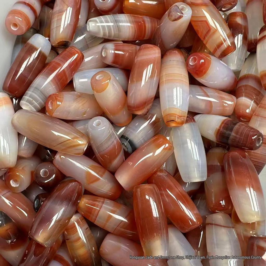 Ожерелье из полосатых бочкообразных бусин из необработанного красного агата 30 мм - Натуральная текстура, аксессуары для DIY-украшений