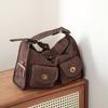 Retro Fashion Suede Shoulder Bag Multiple Pockets Motorcycle Crossbody Bag Underarm Bag Large Capacity Commuter Bag New Handbag