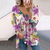 Женские осенние цветочные светло-фиолетовые футболки с длинным рукавом и принтом в виде цветов, свободные футболки больших размеров с V-образным вырезом, удобные блузки