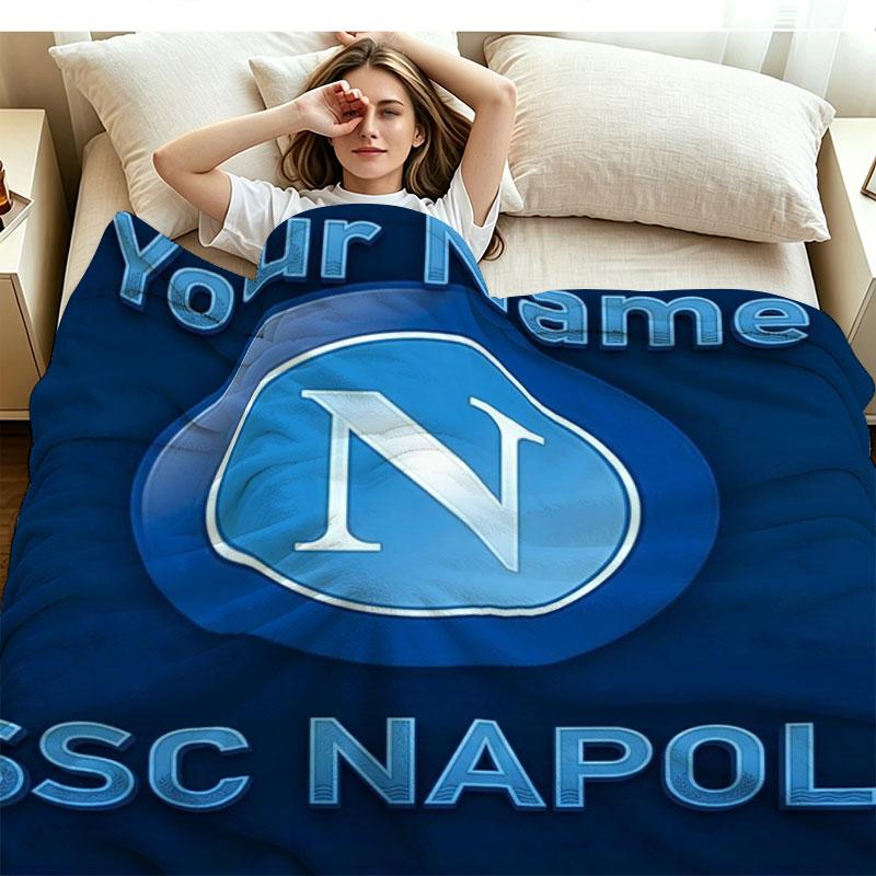 1PC SSC Napoli Custom Name Patterned Flannel Blanket Suitable For All Seasons for Home Decor Warmth and Comfort Gifts Holiday Present