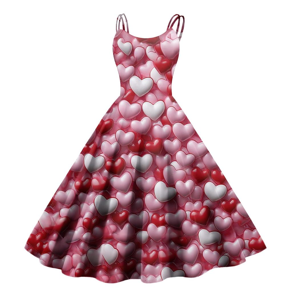 Women's Valentine's Day Love Heart Print Sexy Off Shoulder Vintage Dress
