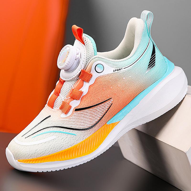 Children's Sports Shoes 2025 Autumn New Boys and Girls Middle-aged and Older Children Rotating Button Breathable Soft-soled Running Shoes