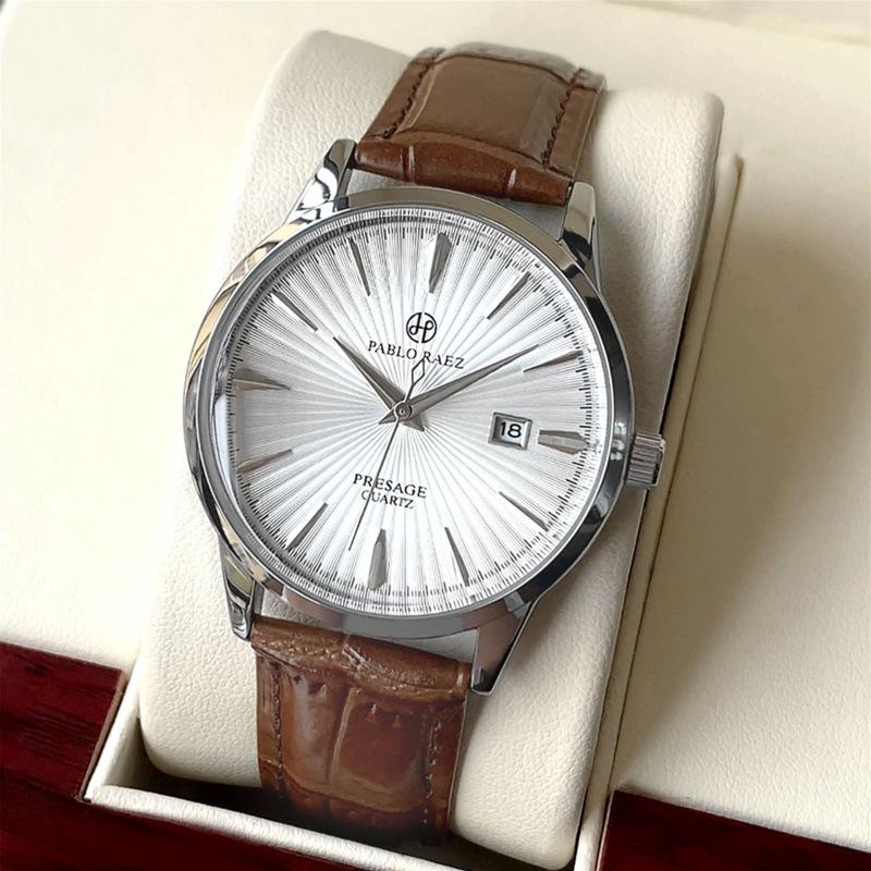 Мужские кварцевые деловые часы PABLO RAEZ: Автоматические, Водонепроницаемые, с Секундной Стрелкой и Календарем.