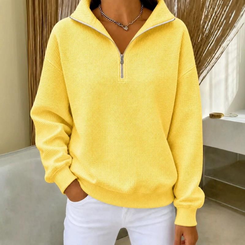 2026 Womens Waffle Knit Stand Collar Zip-Up Long Sleeve Pullover Hoodie Solid Color Casual Top