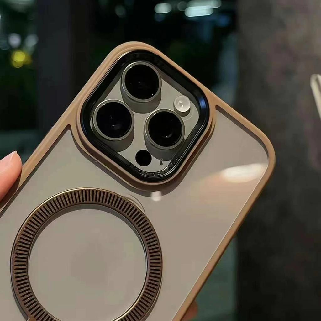 Titanium Gold metal holder magsafe charging phone case for iPhone 16 15 14 13 Pro Max Plus full shockproof magnetic hard cover
