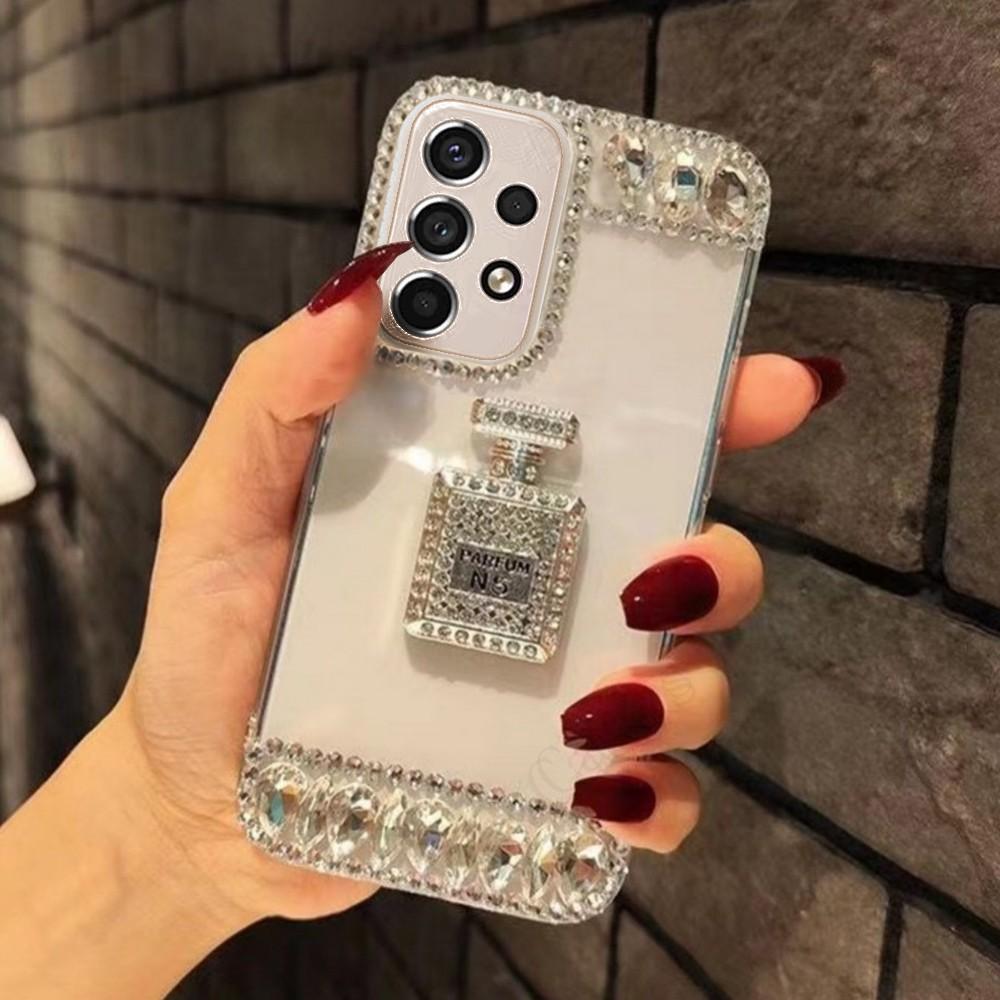 Diamond Perfume Pearl Crystal Swan Case For Samsung Galaxy S23 S22 Ultra S21 Plus S20 FE A14 A34 A54 A13 A33 A23 A53 A32 A52 A22 A51 A12 Diamond Cover