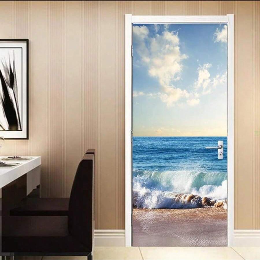2 шт. самоклеящаяся водонепроницаемая дверная паста, настенная паста с морским пейзажем, волнами, пляжем, природным пейзажем, для внутреннего и наружного декора стен и дверей шкафа