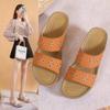 Полые шлепанцы летние женские сандалии тапочки удобные босоножки на танкетке для отдыха на пляже римские кожаные женские тапочки Zapatos Mujer