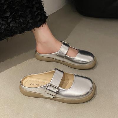 Тапочки Baotou, женская летняя одежда 2025 года, новые модные универсальные тапочки с плоской подошвой серебристого цвета во французском стиле Мэри Джейн