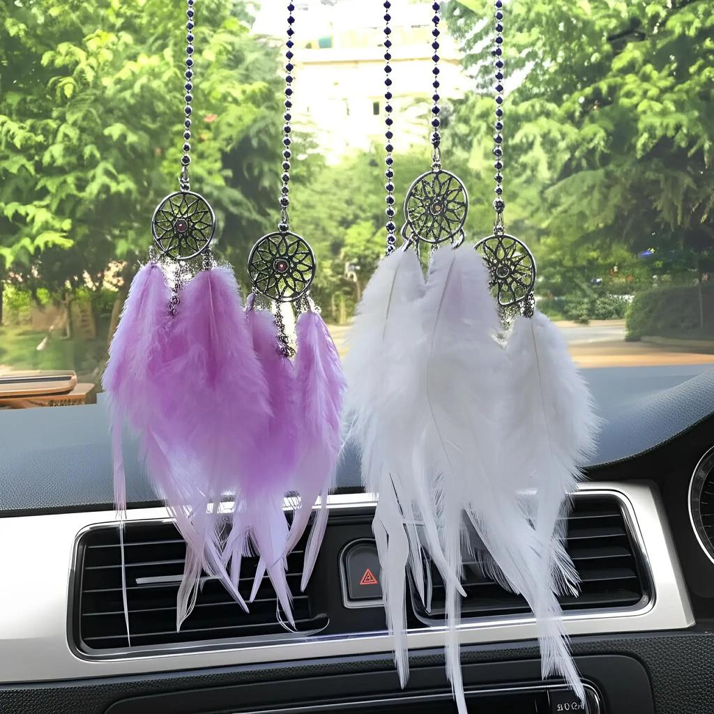 Mini Dream Catcher Car Interior Rearview Mirror Hangings Car Charms Pendant Double Wind Chimes Car Decor Accessories Multi Color