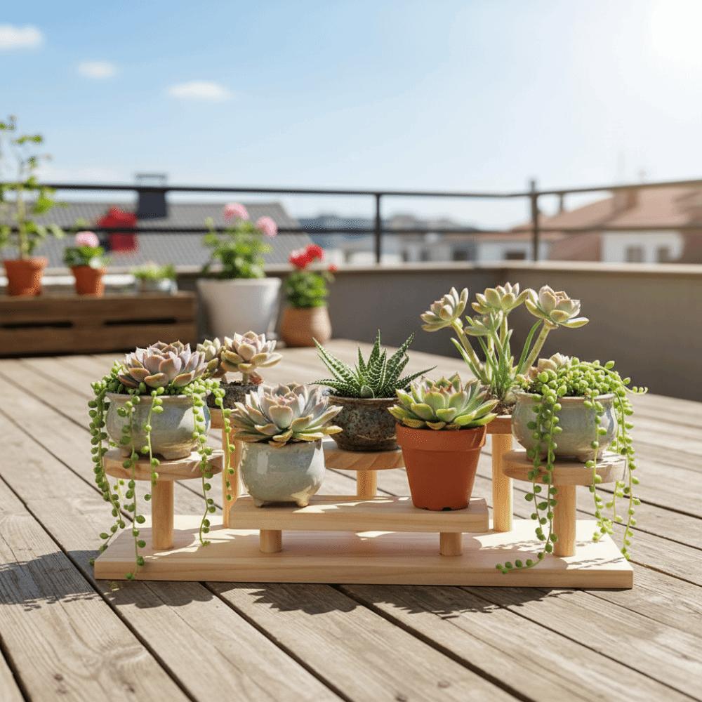 Многофункциональная деревянная настольная полка-органайзер Штабелируемая конструкция Рустикальный стиль Подставка для растений Многоуровневые напольные полки Настольная
