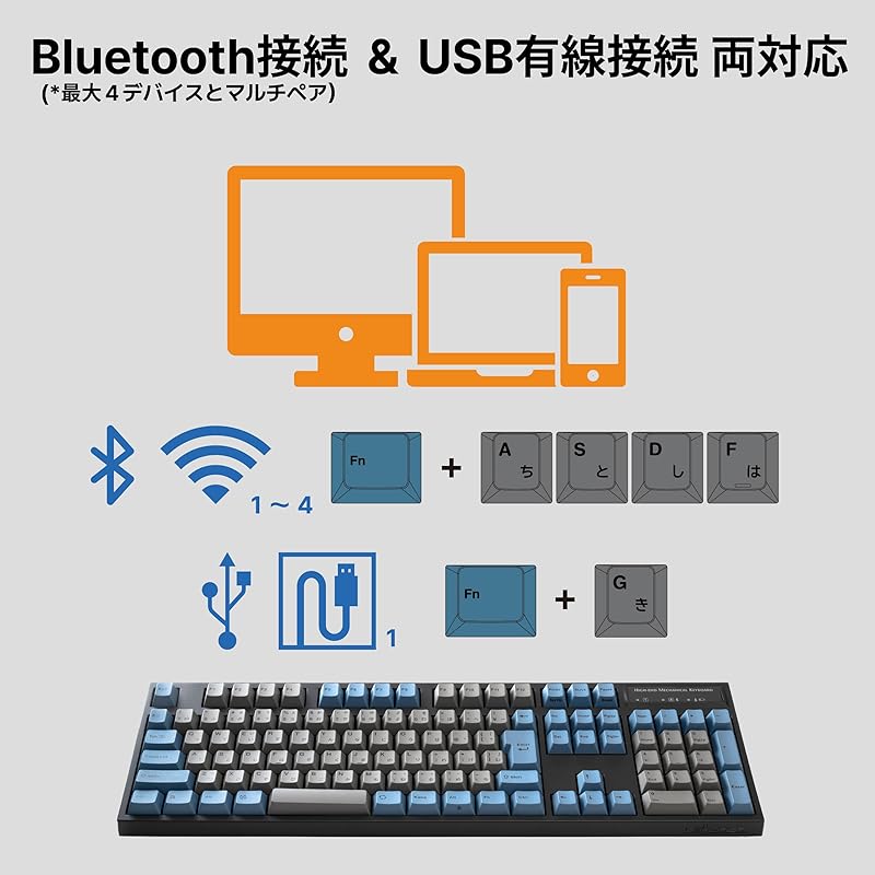 LEOPOLD FC900RBT GRAYBLUE Bluetooth/USB-C Japanese sequence Kana nothing full 108 keys key Switch hot-swappable Windows/macOS AAA battery powered