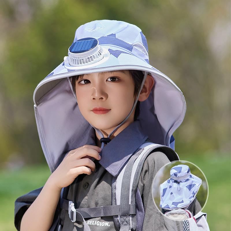 Children's hat summer eaves shawl bucket hat solar fan sun hat boys and girls outdoor sun hat
