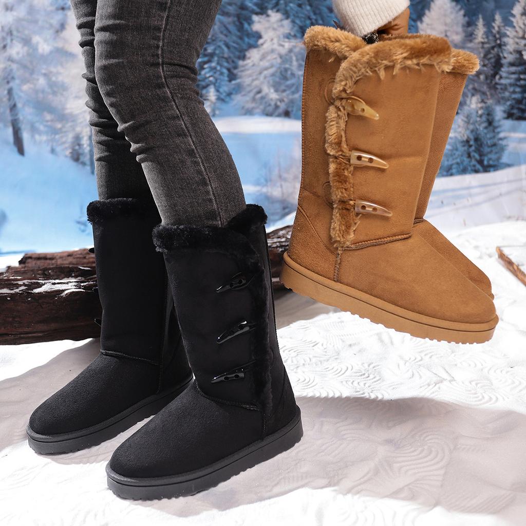 Autumn and Winter Long Snow Boots Women's Fashion Large Size Thickened Velvet Thermal Cotton Shoes Thick-soled Snow Cotton Boots