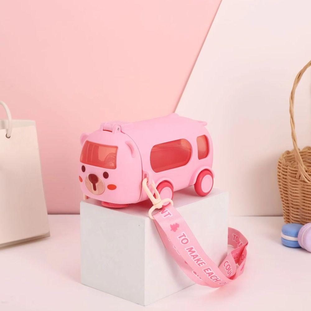 Cartoon Bus Straw Cup 500ml Children Water Jug Kawaii Bus Plastic Water Bottle  Home Use