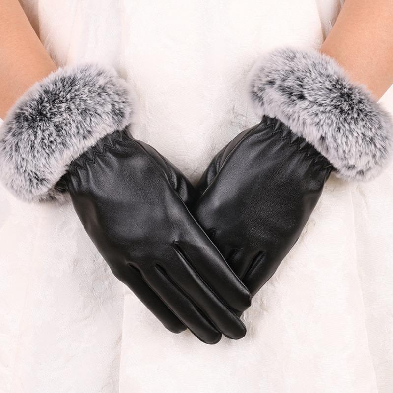 Warm Gloves Winter Rabbit Fur Mouth Skin Women's Gloves Outdoor Riding Driving Cold Winter Gloves