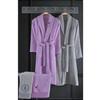 Alya Семейный халат из 4 предметов с вышивкой из хлопка Сиреневый I Серый