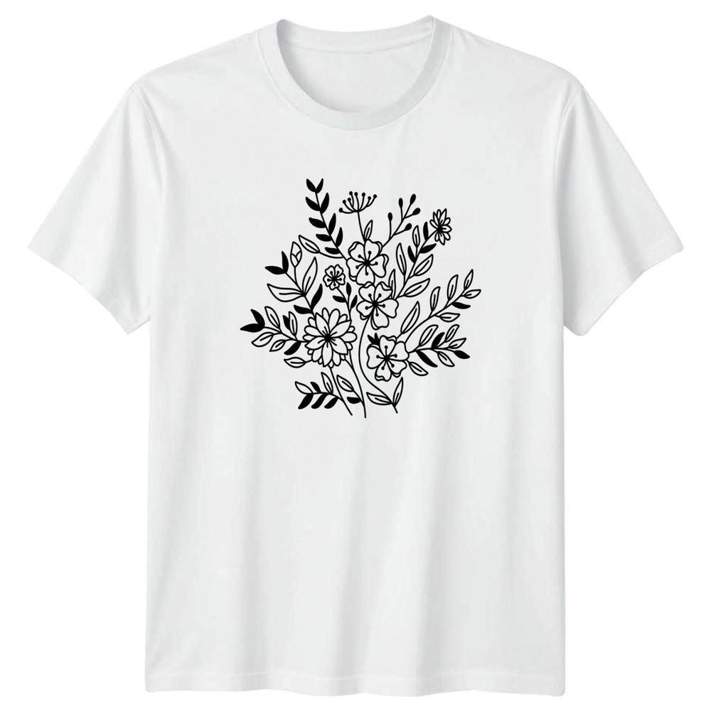 Elegant Botanical Line Art Floral Unisexs TShirt Minimalist Flower