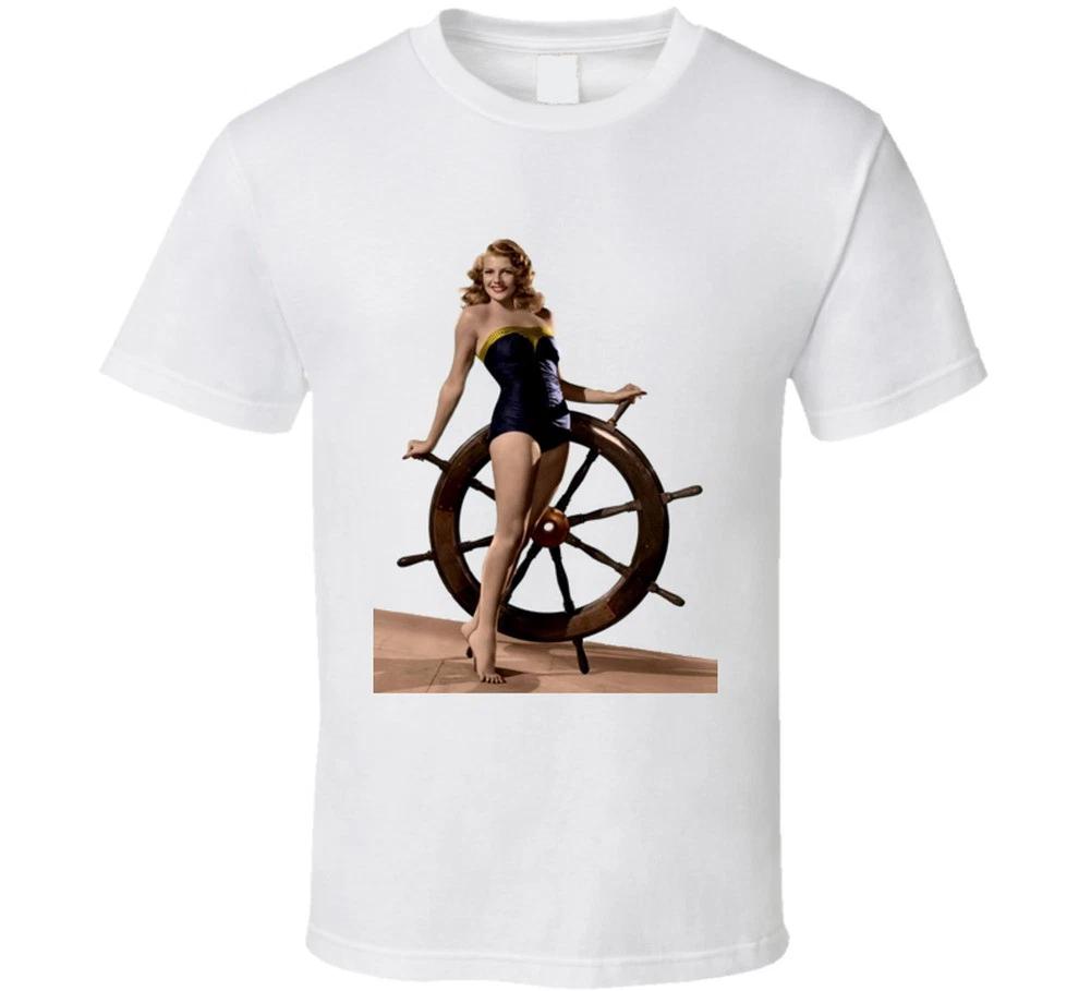 Rita Hayworth First Mate Pinup Wheel Sexy Retro Vintage T-shirt Tee 50s 60s Helm