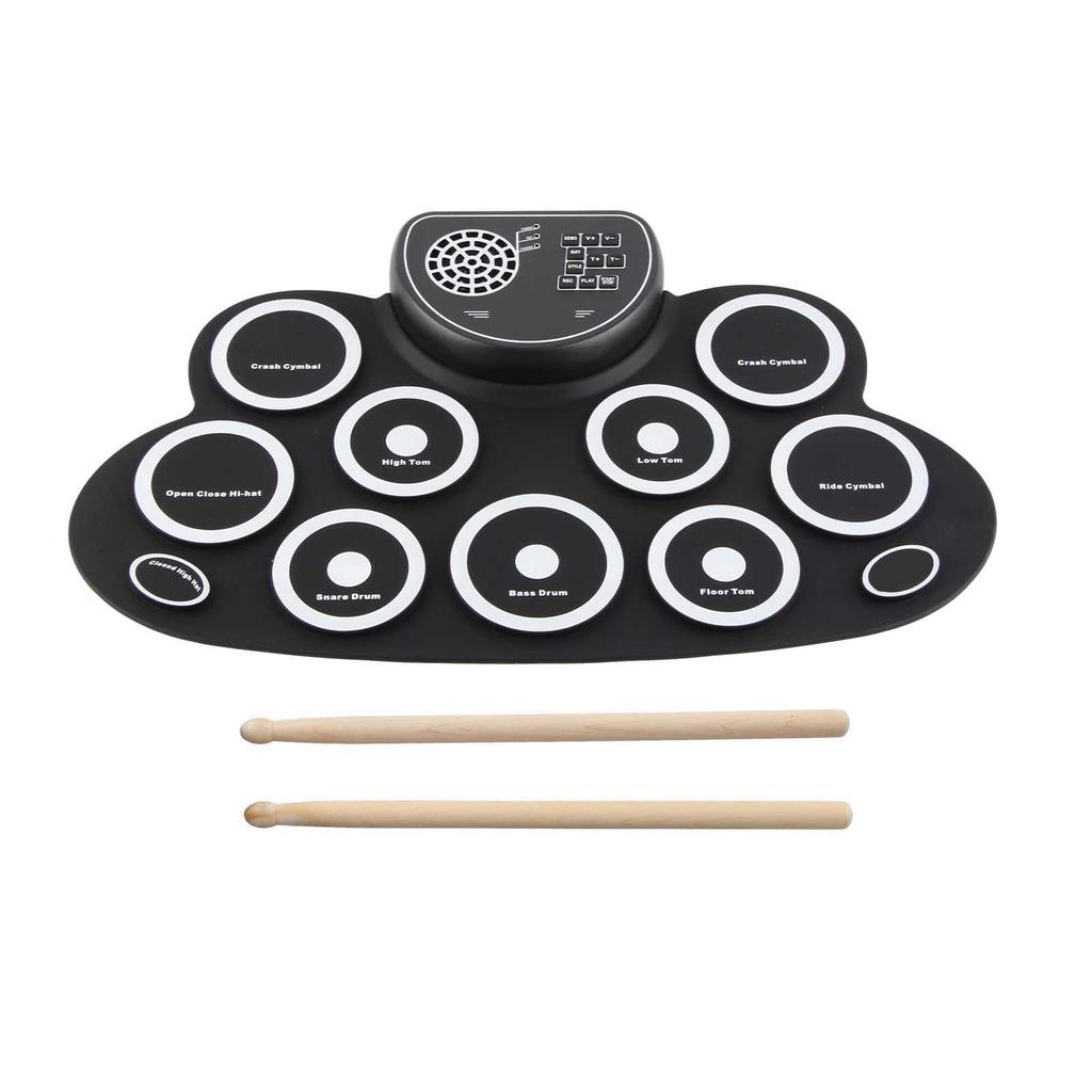 Drum Pads with Speakers Roll Up Drum Set Electronic Drum Set USB Rechargeable Speaker Kids Roll Up Drum Practice Pad White